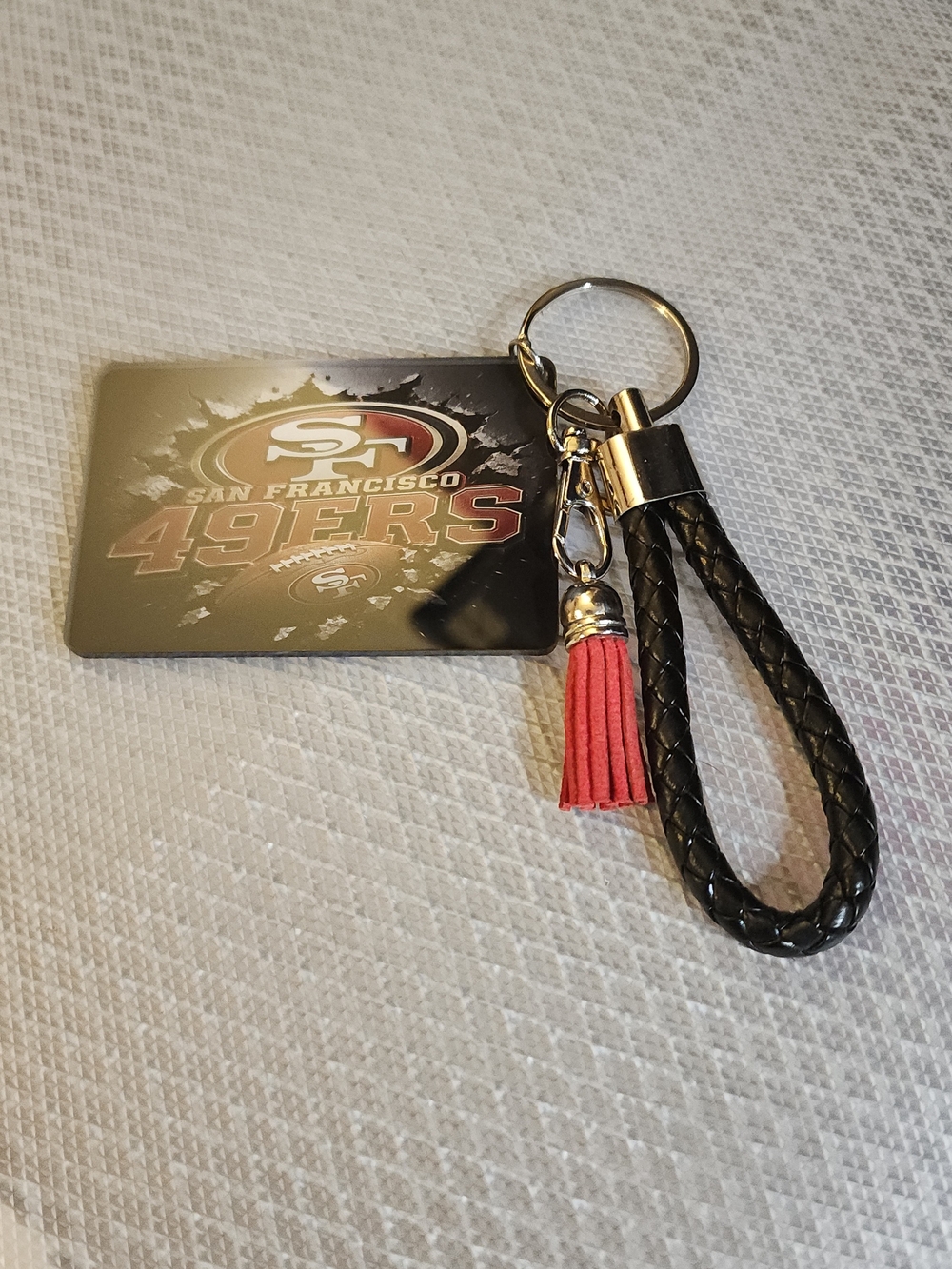49ers Black Braided Keychain(Acrylic) w/ Red Tassel